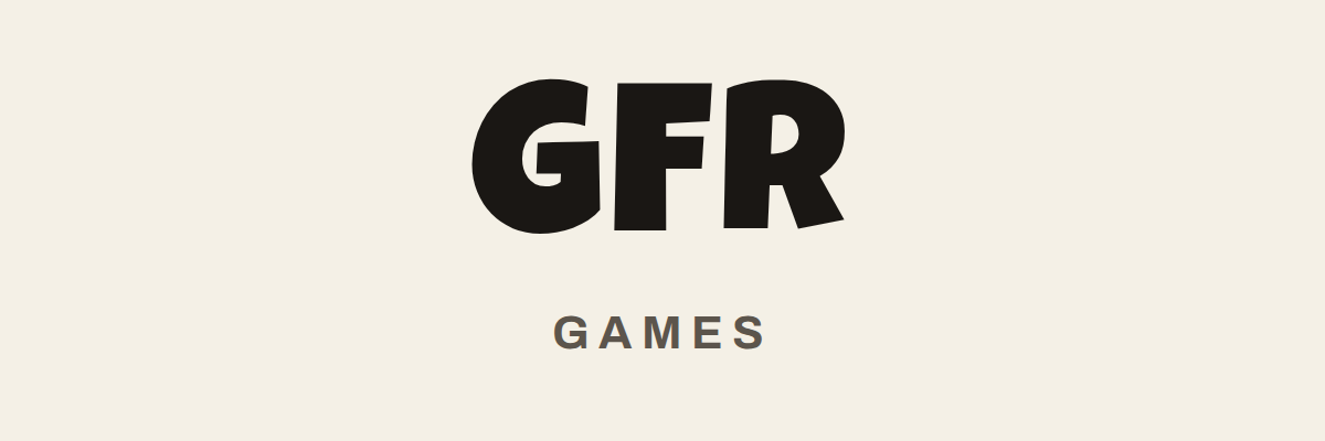 The GFR Games wordmark in dark ink on the studio's warm paper background.
